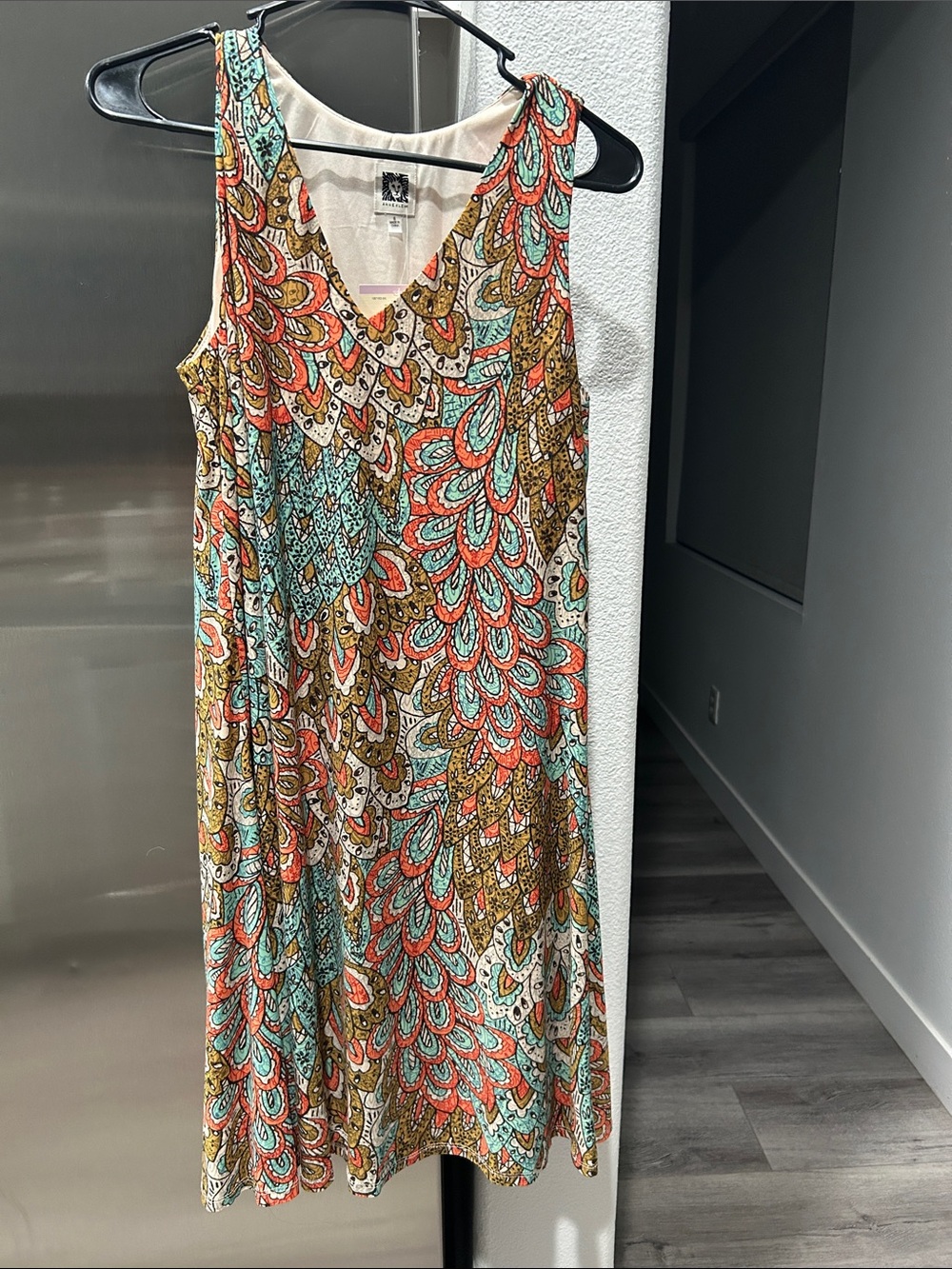 Anne Klein Sleeveless Midi Dress in Teal, Coral & Mustard Paisley